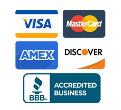 BBB Logo, CANA logo, VISA logo, MasterCard Logo, American Express Logo, Discover Card Logo